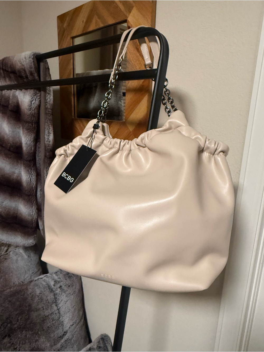 New With Tags - BCBG Ruched Shoulder Tote w/ Chain-Strap